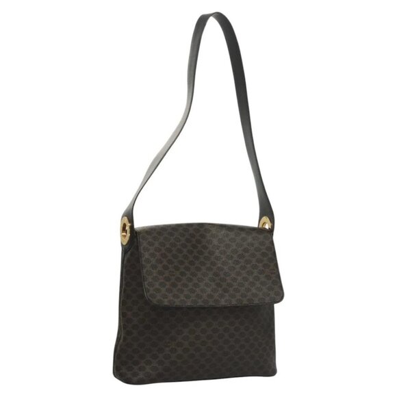 CELINE Macadam Canvas Shoulder Bag PVC Leather Black Gold Auth 116559 - Picture 1 of 16